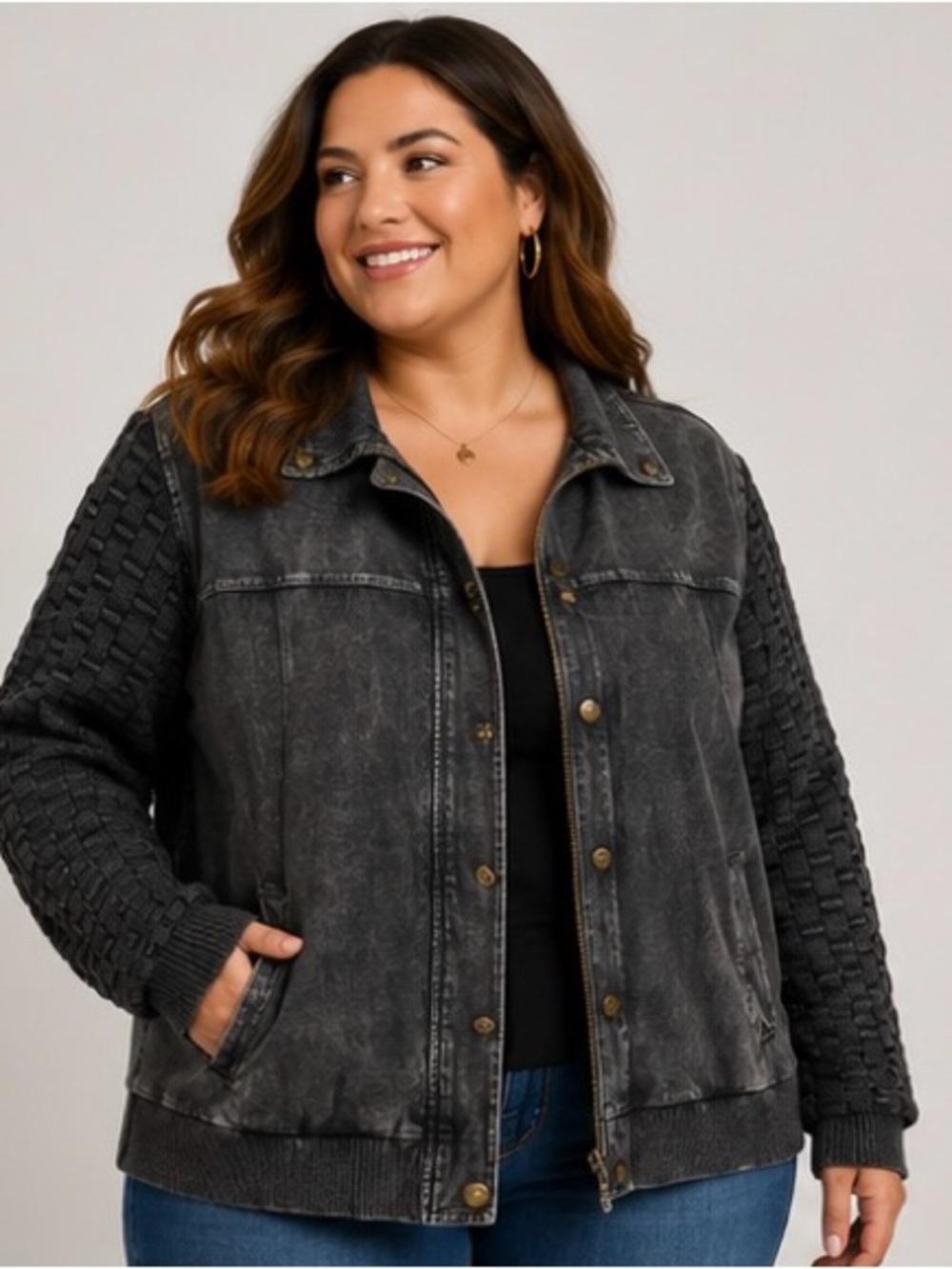 Natural Reflections Quilted-Sleeve Washed Black Jean Jacket -Size XXL NWOT